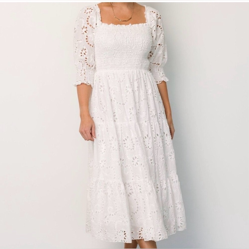 Baltic Born White Ella Eyelet Smocked Midi Dress 3XL